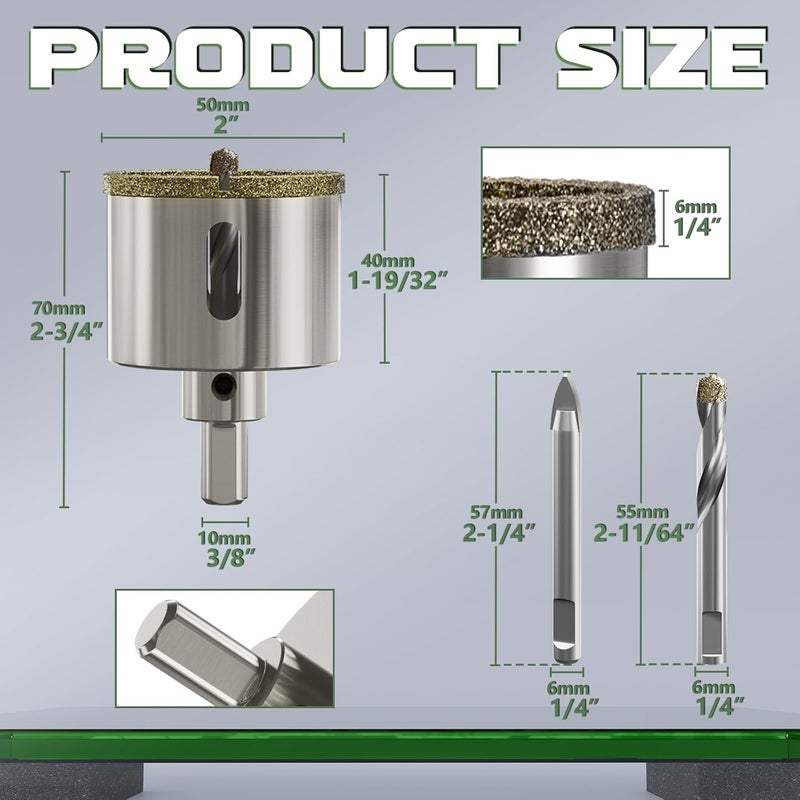 CSOOM 2"(50mm) Diamond Hole Saw with Center Drill Bit, One-Touch Positioning, Easy to Penetrate Hard Materials Such as Ceramic, Tile, Glass, Granite, Marble, etc. - Image 2